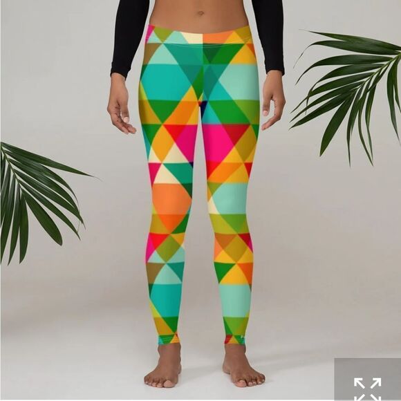 LULAROE BOLD COLORFUL BRIGHT GEOMETRIC TRIANGLE PATTERN  LEGGING - Picture 11 of 16